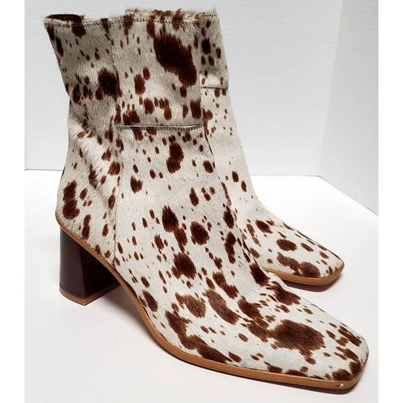 Alohas Boots Cow Calf Hair 11.5US EU42 Animal Print Heel Side Zip Cream/ Brown - Picture 6 of 16
